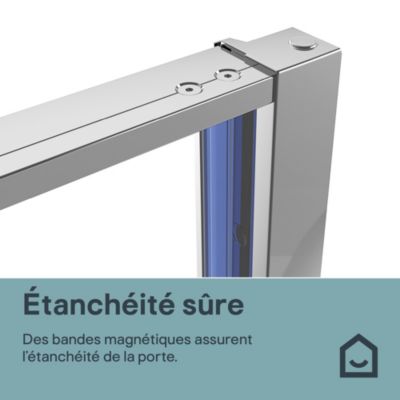 Porte de douche pivotante l.80 x H.195 cm, verre transparent, profilés chromé, GoodHome Evanna