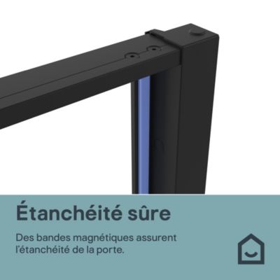 Porte de douche pivotante l.80 x H.195 cm, verre transparent, profilés noir, GoodHome Evanna