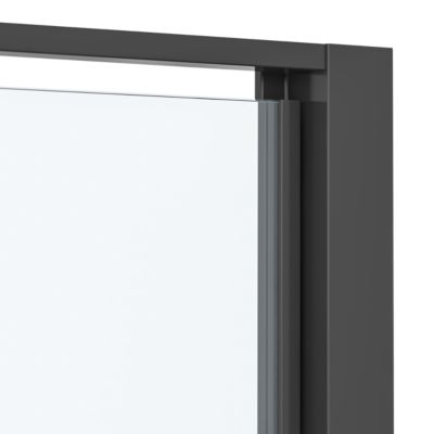 Porte de douche pivotante l.80 x H.195 cm, verre transparent, profilés noir, GoodHome Evanna