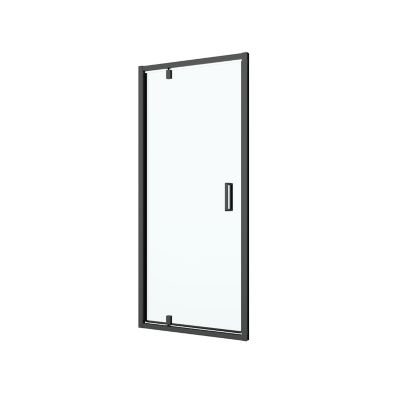 Porte de douche pivotante l.80 x H.195 cm, verre transparent, profilés noir, GoodHome Ledava