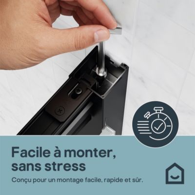 Porte de douche pivotante l.80 x H.195 cm, verre transparent, profilés noir, GoodHome Ledava