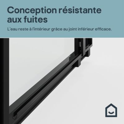 Porte de douche pivotante l.80 x H.195 cm, verre transparent, profilés noir, GoodHome Ledava
