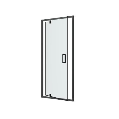 Porte de douche pivotante l.80 x H.195 cm, verre transparent, profilés noir, GoodHome Ledava