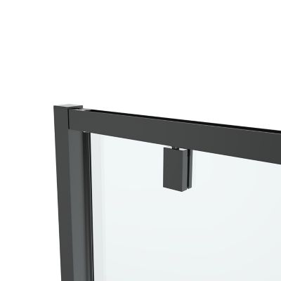 Porte de douche pivotante l.80 x H.195 cm, verre transparent, profilés noir, GoodHome Ledava
