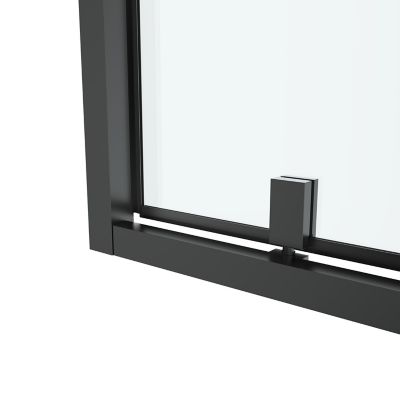 Porte de douche pivotante l.80 x H.195 cm, verre transparent, profilés noir, GoodHome Ledava