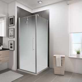 Porte de douche pivotante l.80 x L.80 x H.190 cm, profilé chrome et verre brumé, Schulte Newstyle