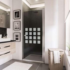 Porte de douche pivotante l.90 x H.192 cm, verre transparent anticalcaire, décor Cubic Anthracite, profilé chromé, Schulte NewStyle