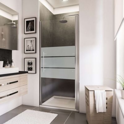 Porte de douche pivotante l.90 x H.192 cm, verre transparent anticalcaire, décor Dépoli light, profilé chromé, Schulte NewStyle