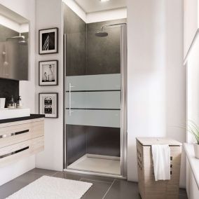 Porte de douche pivotante l.90 x H.192 cm, verre transparent anticalcaire, décor Dépoli light, profilé chromé, Schulte NewStyle