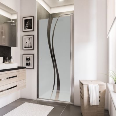 Porte de douche pivotante l.90 x H.192 cm, verre transparent anticalcaire, décor Liane, profilé chromé, Schulte NewStyle
