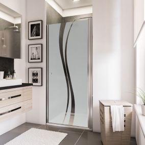 Porte de douche pivotante l.90 x H.192 cm, verre transparent anticalcaire, décor Liane, profilé chromé, Schulte NewStyle
