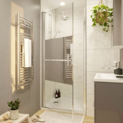 Porte de douche pivotante l.90 x H.195 cm, bandes miroir, profilés aluminium chrome, GoodHome Ledava