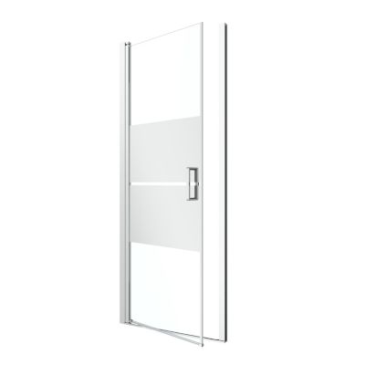 Porte de douche pivotante l.90 x H.195 cm, bandes miroir, profilés aluminium chrome, GoodHome Ledava
