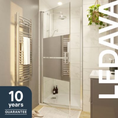 Porte de douche pivotante l.90 x H.195 cm, bandes miroir, profilés aluminium chrome, GoodHome Ledava