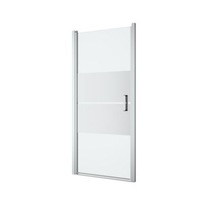 Porte de douche pivotante l.90 x H.195 cm, bandes miroir, profilés aluminium chrome, GoodHome Ledava