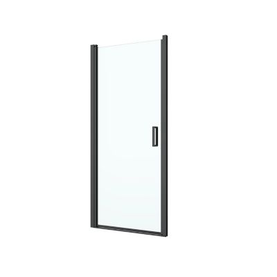 Porte de douche pivotante l.90 x H.195 cm, verre transparent, profilés aluminium noir, GoodHome Ledava