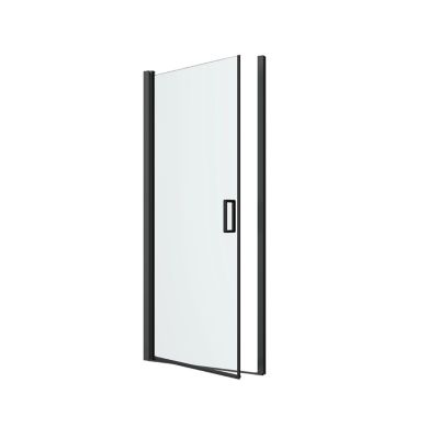 Porte de douche pivotante l.90 x H.195 cm, verre transparent, profilés aluminium noir, GoodHome Ledava