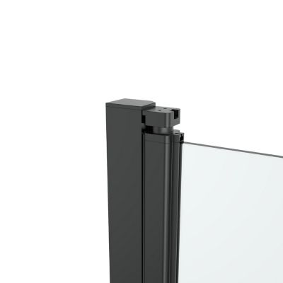 Porte de douche pivotante l.90 x H.195 cm, verre transparent, profilés aluminium noir, GoodHome Ledava