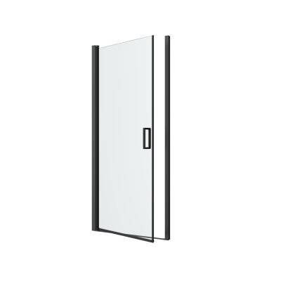 Porte de douche pivotante l.90 x H.195 cm, verre transparent, profilés aluminium noir, GoodHome Ledava