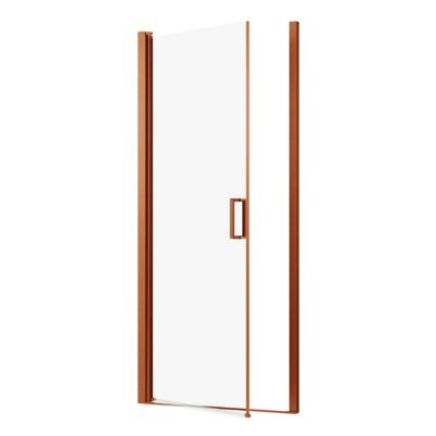 Porte de douche pivotante l.90 x H.195 cm, verre transparent, profilés cuivre, GoodHome Ledava