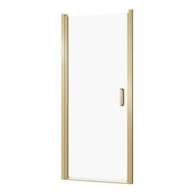 Porte de douche pivotante l.90 x H.195 cm, verre transparent, profilés doré, GoodHome Ledava