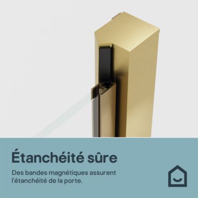 Porte de douche pivotante l.90 x H.195 cm, verre transparent, profilés doré, GoodHome Ledava
