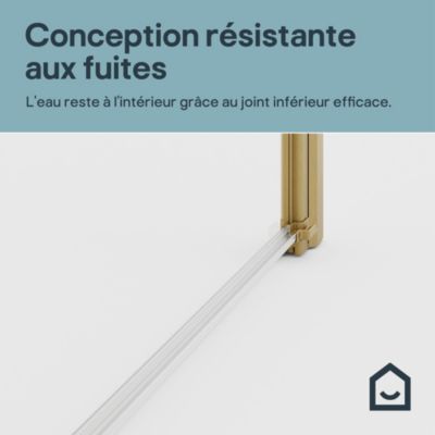 Porte de douche pivotante l.90 x H.195 cm, verre transparent, profilés doré, GoodHome Ledava