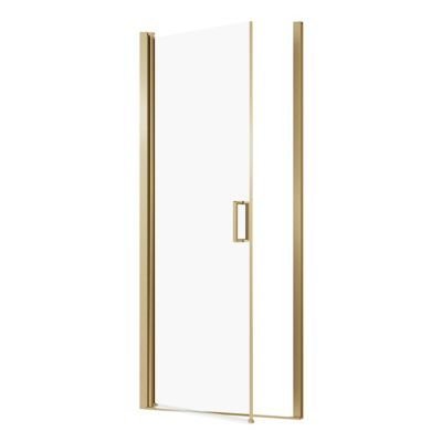 Porte de douche pivotante l.90 x H.195 cm, verre transparent, profilés doré, GoodHome Ledava