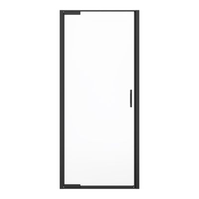 Porte de douche pivotante l.90 x H.195 cm, verre transparent, profilés noir, GoodHome Evanna