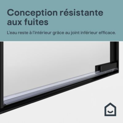 Porte de douche pivotante l.90 x H.195 cm, verre transparent, profilés noir, GoodHome Evanna