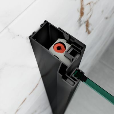Porte de douche pivotante l.90 x H.195 cm, verre transparent, profilés noir, GoodHome Evanna