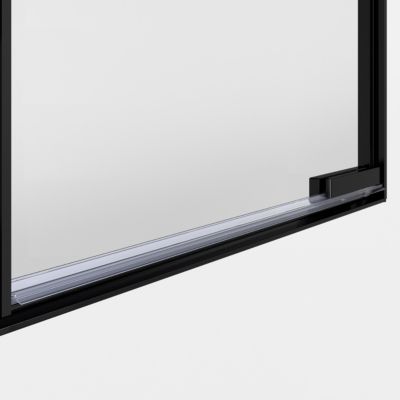 Porte de douche pivotante l.90 x H.195 cm, verre transparent, profilés noir, GoodHome Evanna