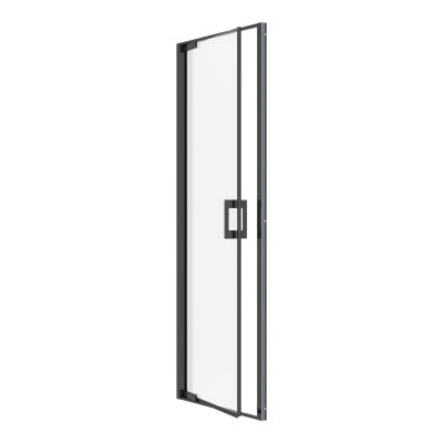 Porte de douche pivotante l.90 x H.195 cm, verre transparent, profilés noir, GoodHome Evanna