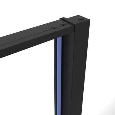 Porte de douche pivotante l.90 x H.195 cm, verre transparent, profilés noir, GoodHome Evanna