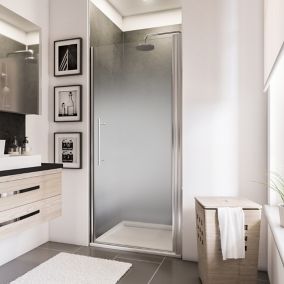 Porte de douche pivotante l.90xH.192cm, verre transparent anticalcaire 5mm, décor Brouillard, profilé chromé, Schulte NewStyle