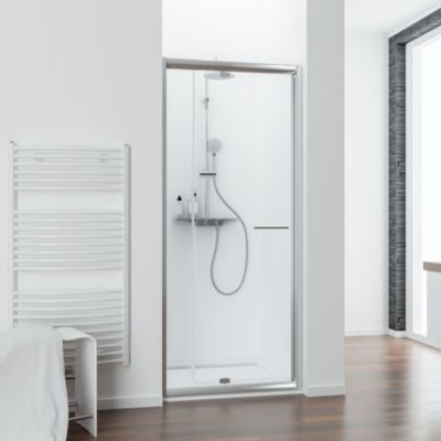 Porte de douche pivotante largeur extensible de 69 à 81cm, H.185 cm, verre transparent, profilé chromé, Schulte Impériale