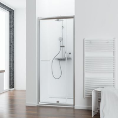 Porte de douche pivotante largeur extensible de 69 à 81cm, H.185 cm, verre transparent, profilé chromé, Schulte Impériale