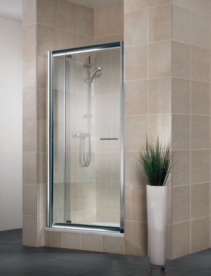 Porte de douche pivotante largeur extensible de 79 à 91cm, H.185 cm, verre transparent, profilé chromé, Schulte Impériale