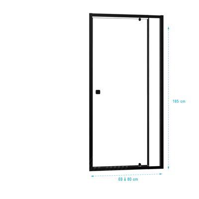 Porte de douche Pivotante Noir 70-80x185cm - Extensible de 69 à 80 cm - BLACK SLIDE 70 80
