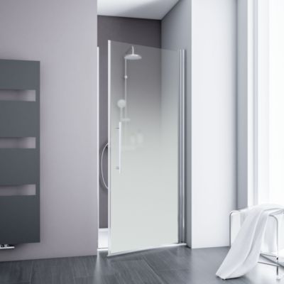 Porte de douche pivotante ouverture gauche l.80 x H.192 cm, verre transparent, décor Brume, profilé chromé, Schulte NewStyle