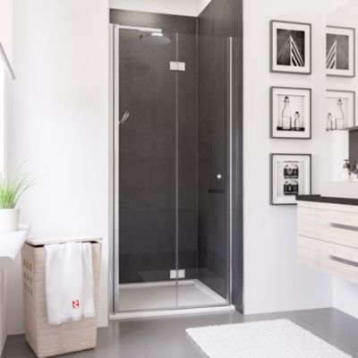 Porte de douche pivotante pliante l.90 x H.192 cm, verre transparent, profilés chromé, Schulte