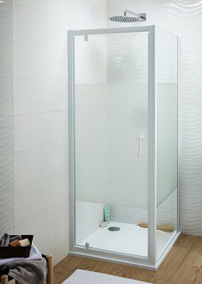 Porte de douche pivotante, profilé blanc, Cooke & Lewis Onega sérigraphié 80 cm