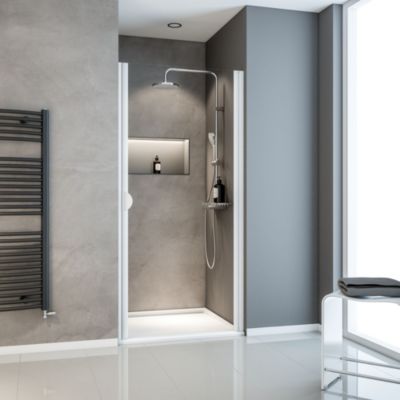 Porte de douche pivotante profilés blancs 80 cm anticalcaire, Schulte Sunny