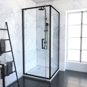 Porte de douche Pivotante - retour profilés noir + receveur a poser - 90x90x204cm - CRUSH PIVOTANTE