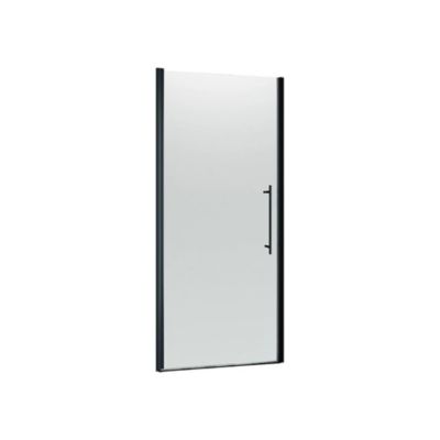 Porte de douche pivotante version gauche l.80 x H.192 cm, verre transparent, décor Brume, verre transparent, profilé noir mat, Schulte NewStyle