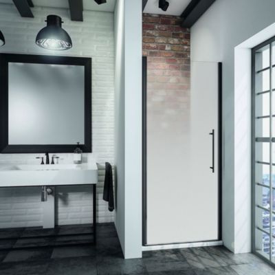 Porte de douche pivotante version gauche l.90 x H.192 cm, verre transparent, décor Brume, verre transparent, profilé noir mat, Schulte NewStyle