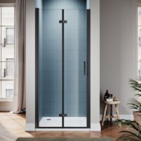 Porte de douche pliable Noire 76x195cm SIRHONA , Porte de douche Pivotante en Verre Transparent 6mm Securit