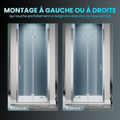 Porte de Douche Pliante 76x195cm SIRHONA Salle de Bains+ Verre Transparent 6mm+ Argent Brillant