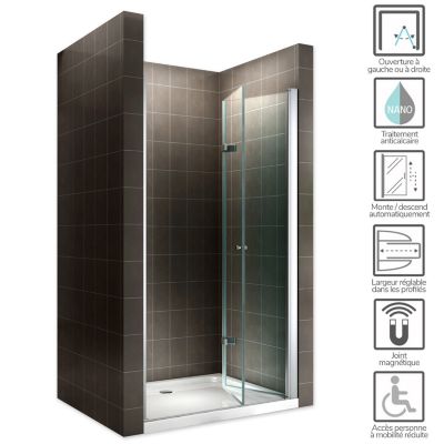 Porte de douche pliante MONA H.195 - largeur réglable de 76 à 80 cm verre transparent - Saniverre