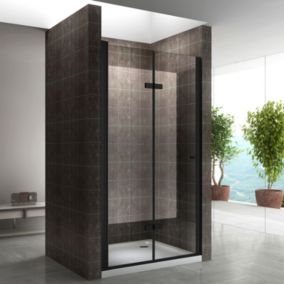 Porte de douche pliante MONABLACK H.195 largeur réglable 92 à 96 cm verre transparent - Saniverre